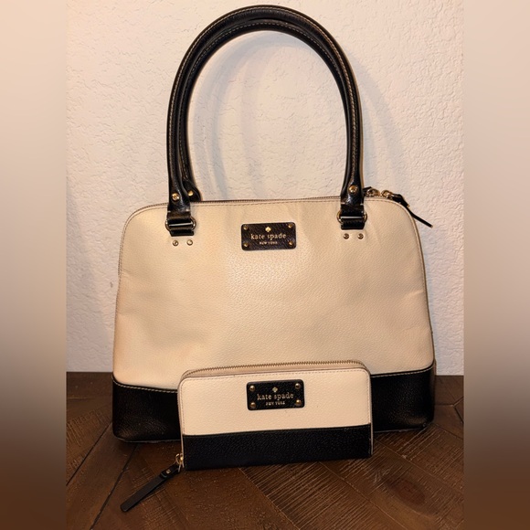 kate spade Handbags - Kate Spade New York Leather Satchel & Matching Wallet Set Black Cream